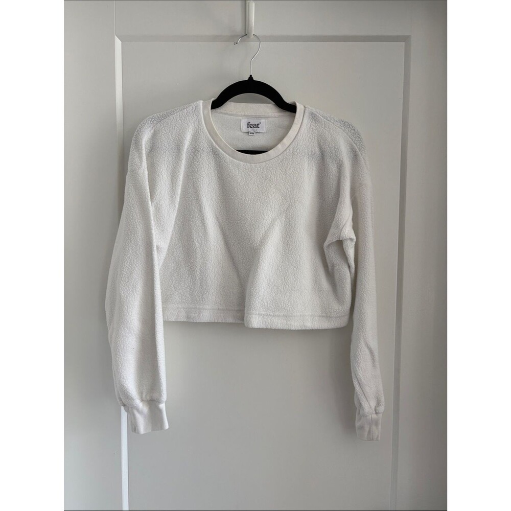 Feat White Cropped Fleece Sweatshirt for Women